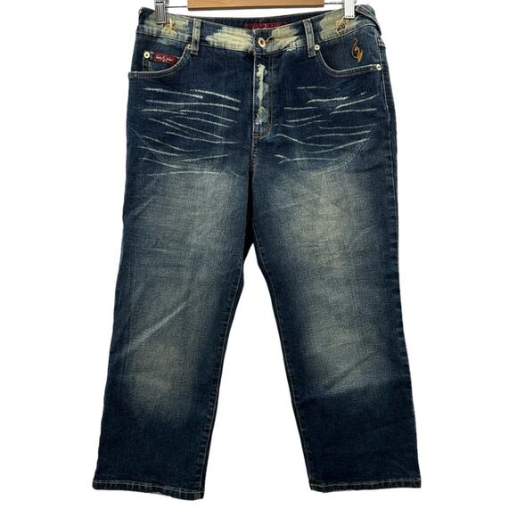 Baby Phat Y2K Dark Acid Wash High Rise Straight Leg‎ Cropped Jeans Size 14 - Picture 1 of 12